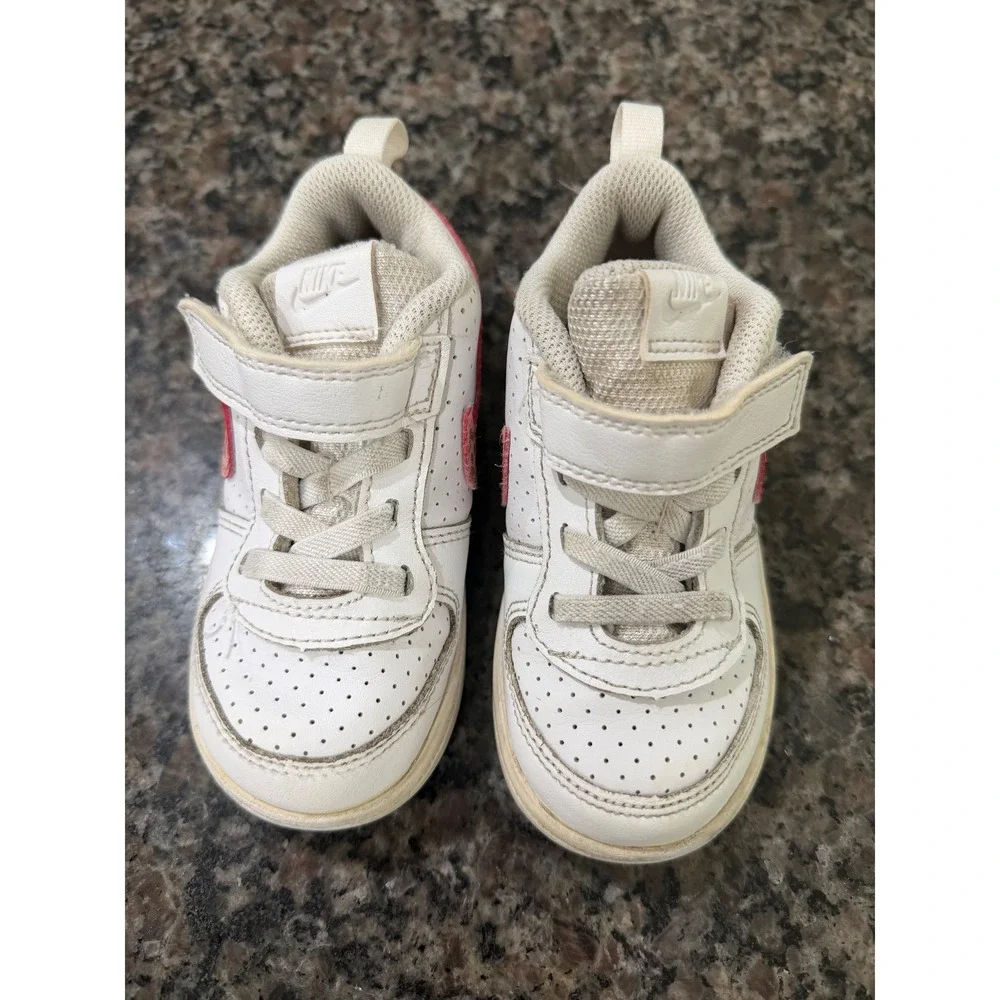 Nike Court Borough Low 2 White Pink Leopard Print Toddler Shoes 8C 870030-101